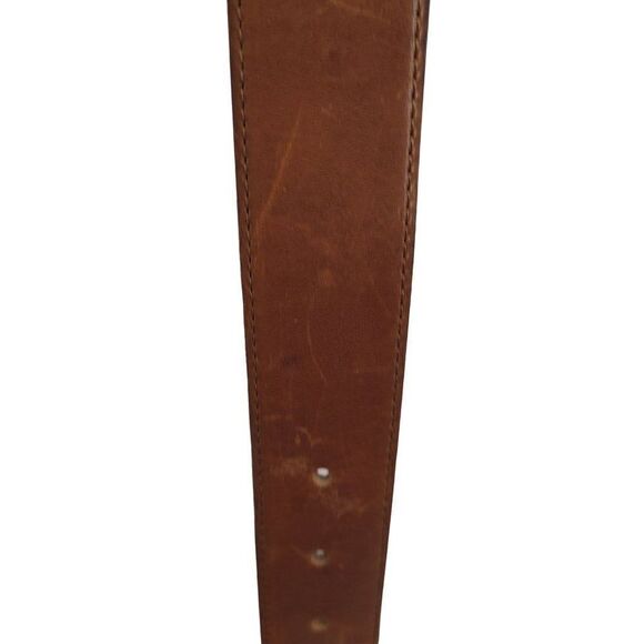 Vintage 80\'s Ritz Leather Belt S Brown Hieroglyphic Symbol Beads‎ Brass Buckle main image 11